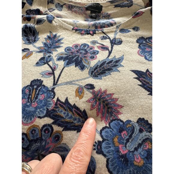 Talbots Women’s MP Puff Sleeve Merino Wool Pullover Floral Print Crewneck Soft - Picture 6 of 9